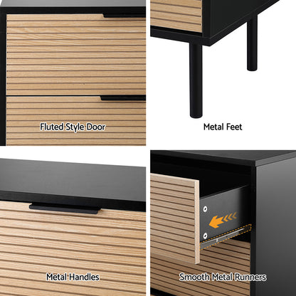 Artiss 6-Drawer Fluted Lowboy | Black and Pine