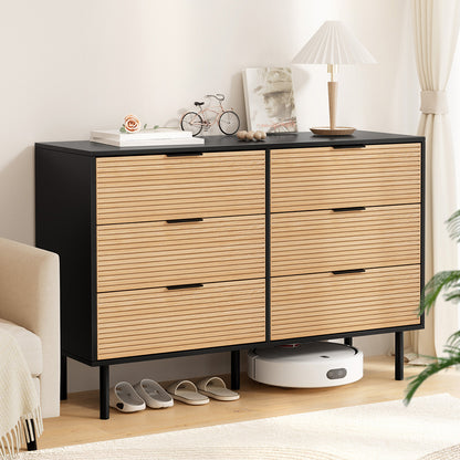 Artiss 6-Drawer Fluted Lowboy | Black and Pine