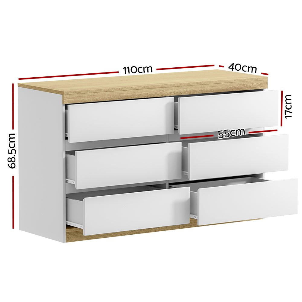 Artiss LIOR 6-Drawer Chest of Drawers | White and Oak