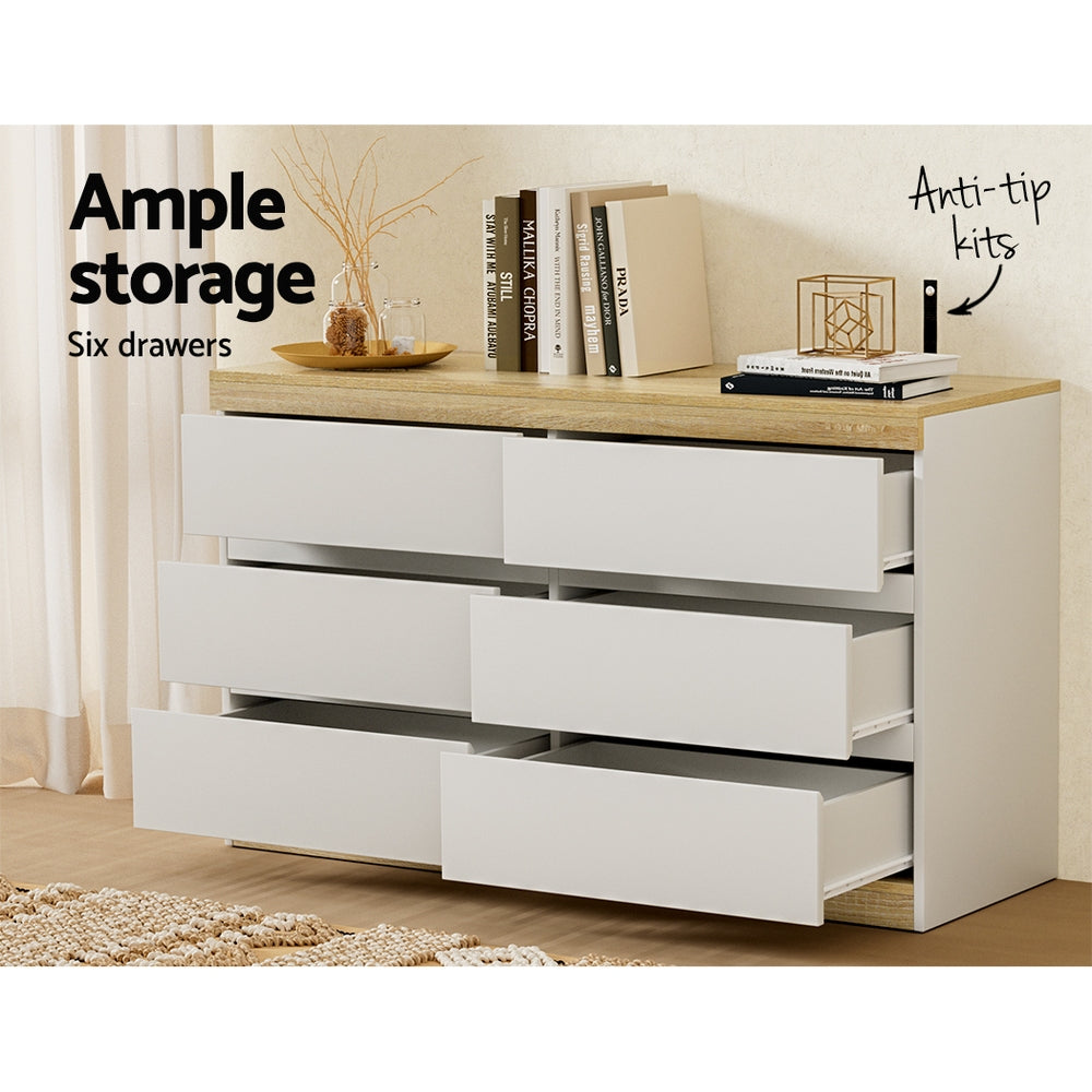 Artiss LIOR 6-Drawer Chest of Drawers | White and Oak
