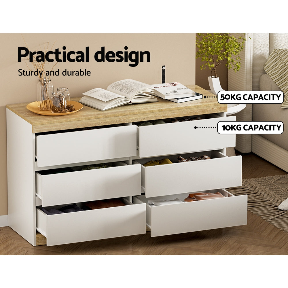 Artiss LIOR 6-Drawer Chest of Drawers | White and Oak