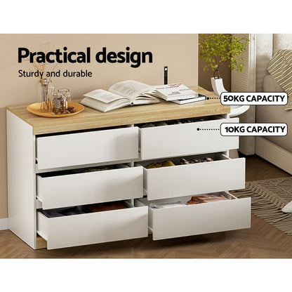 Artiss LIOR 6-Drawer Chest of Drawers | White and Oak