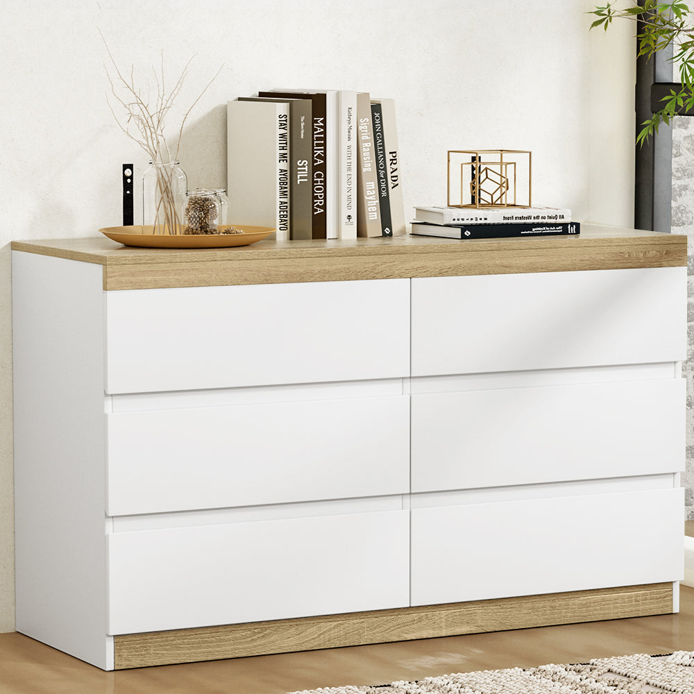 Artiss LIOR 6-Drawer Chest of Drawers | White and Oak