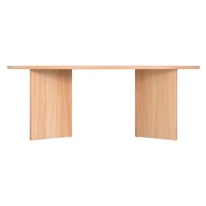 Modern rectangular light wood coffee table with panel legs, minimalist design