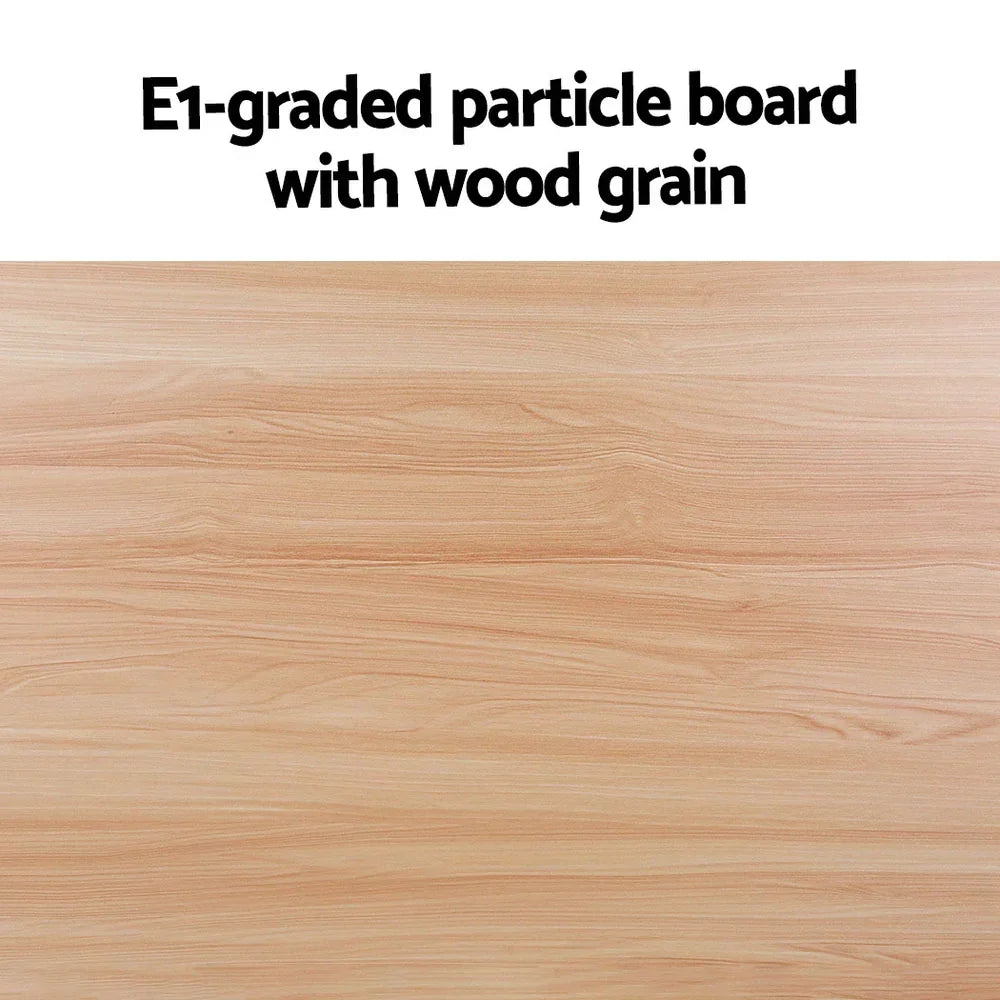 E1-graded particle board with wood grain texture, light brown surface close-up