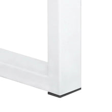 Close-up of white metal furniture leg with black base pad, modern design