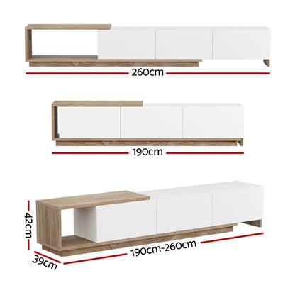 Artiss Extendable TV Unit 190 to 260cm | Oak and White