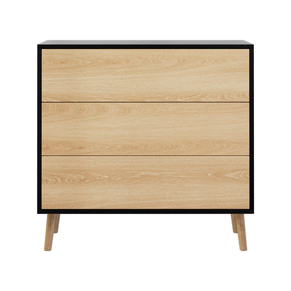 Artiss 3-Drawer Push-to-Open Lowboy | Black and Pine