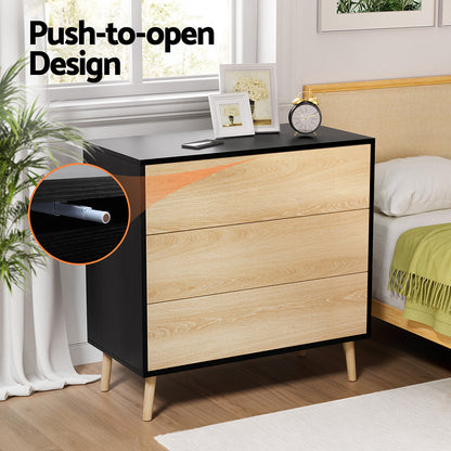 Artiss 3-Drawer Push-to-Open Lowboy | Black and Pine
