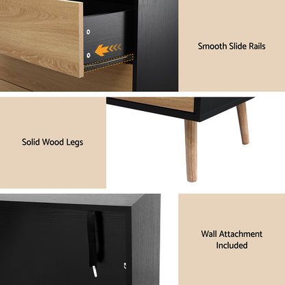 Artiss 3-Drawer Push-to-Open Lowboy | Black and Pine