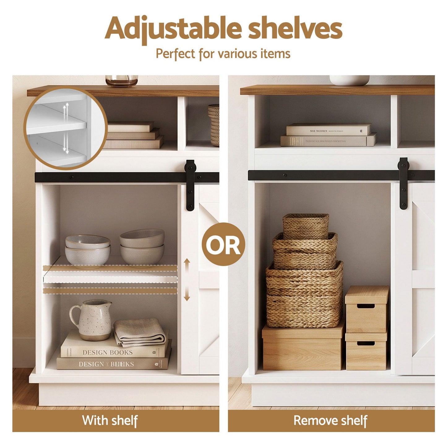 Artiss Buffet Sideboard Cabinet 150cm with Sliding Barn Doors White