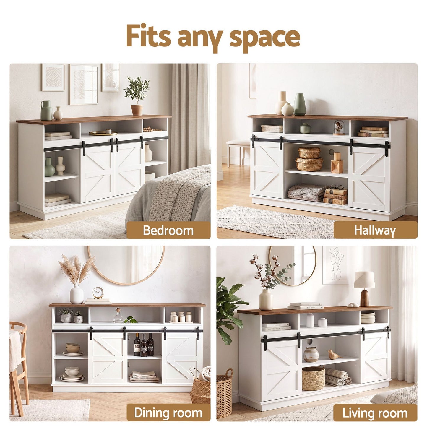 Artiss Buffet Sideboard Cabinet 150cm with Sliding Barn Doors White