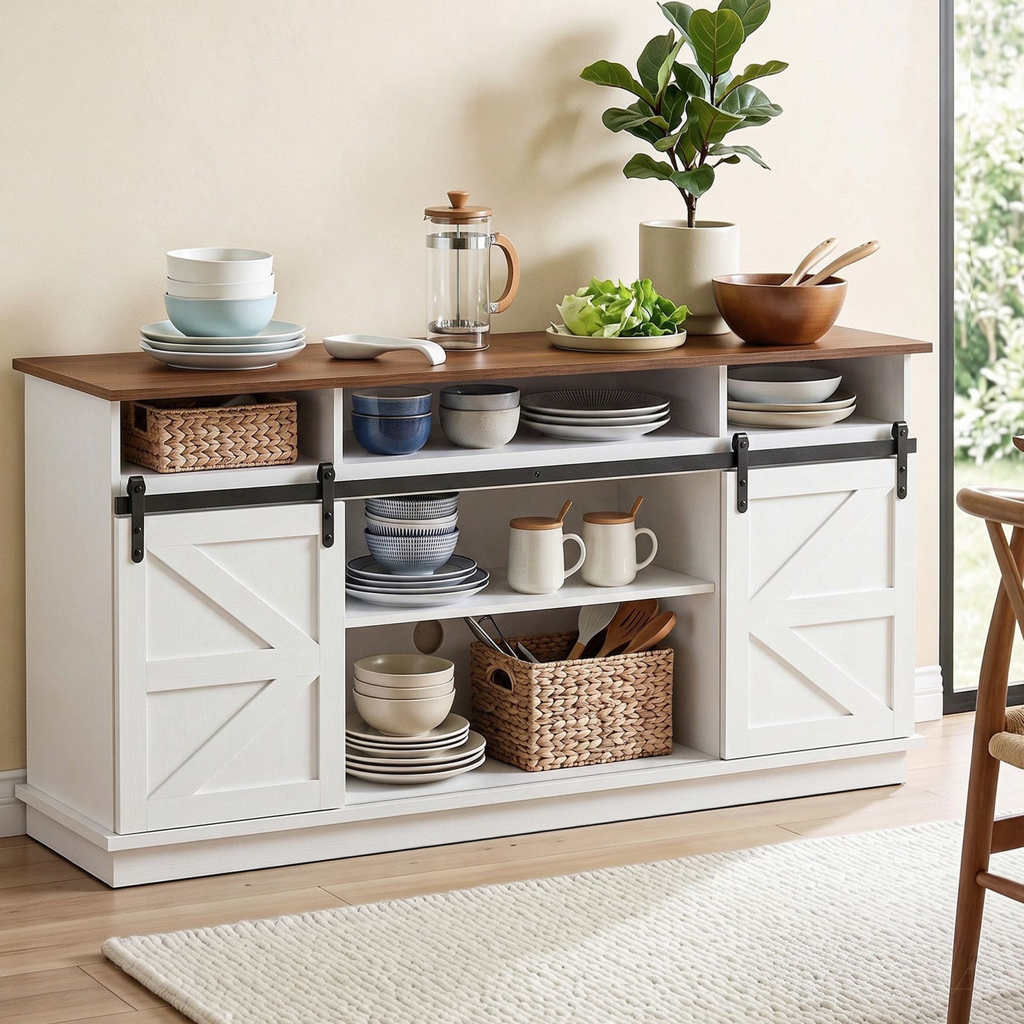 Artiss Buffet Sideboard Cabinet 150cm with Sliding Barn Doors White