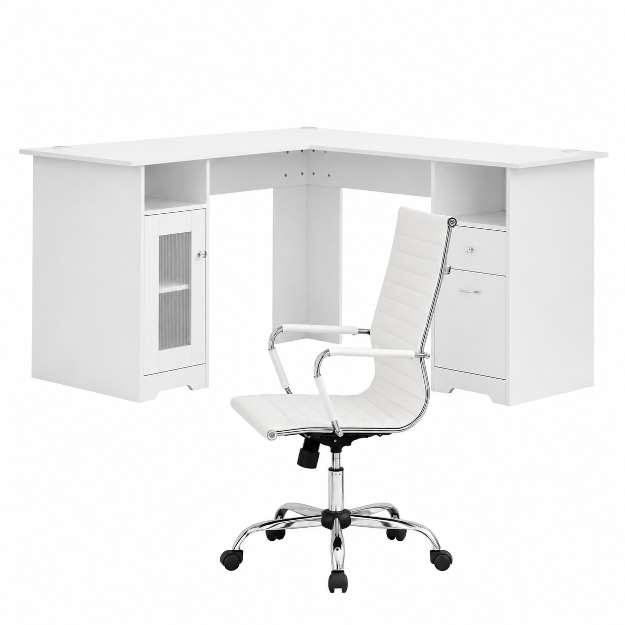 Artiss Office Desk and Chair Set L Shape White