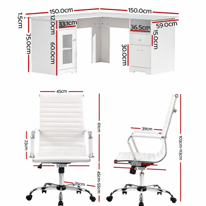 Artiss Office Desk and Chair Set L Shape White