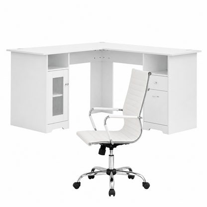 Artiss Office Desk and Chair Set L Shape White