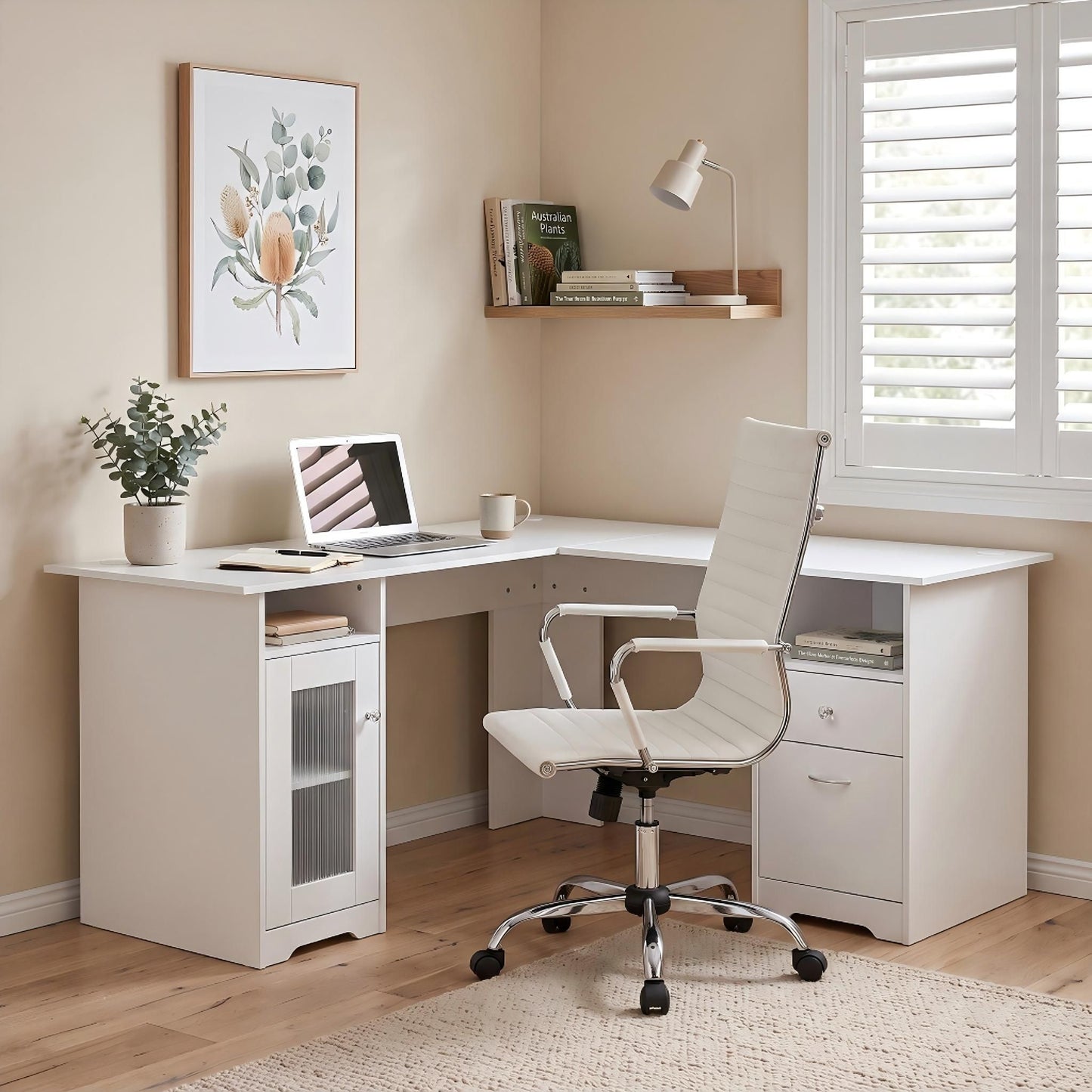 Artiss Office Desk and Chair Set L Shape White