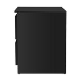 Modern black wooden cabinet side view with clean lines and flat top
