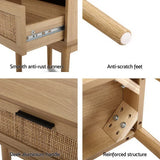 Timber bedside table details with anti-rust runners, anti-scratch feet, aluminum handle, reinforced joints