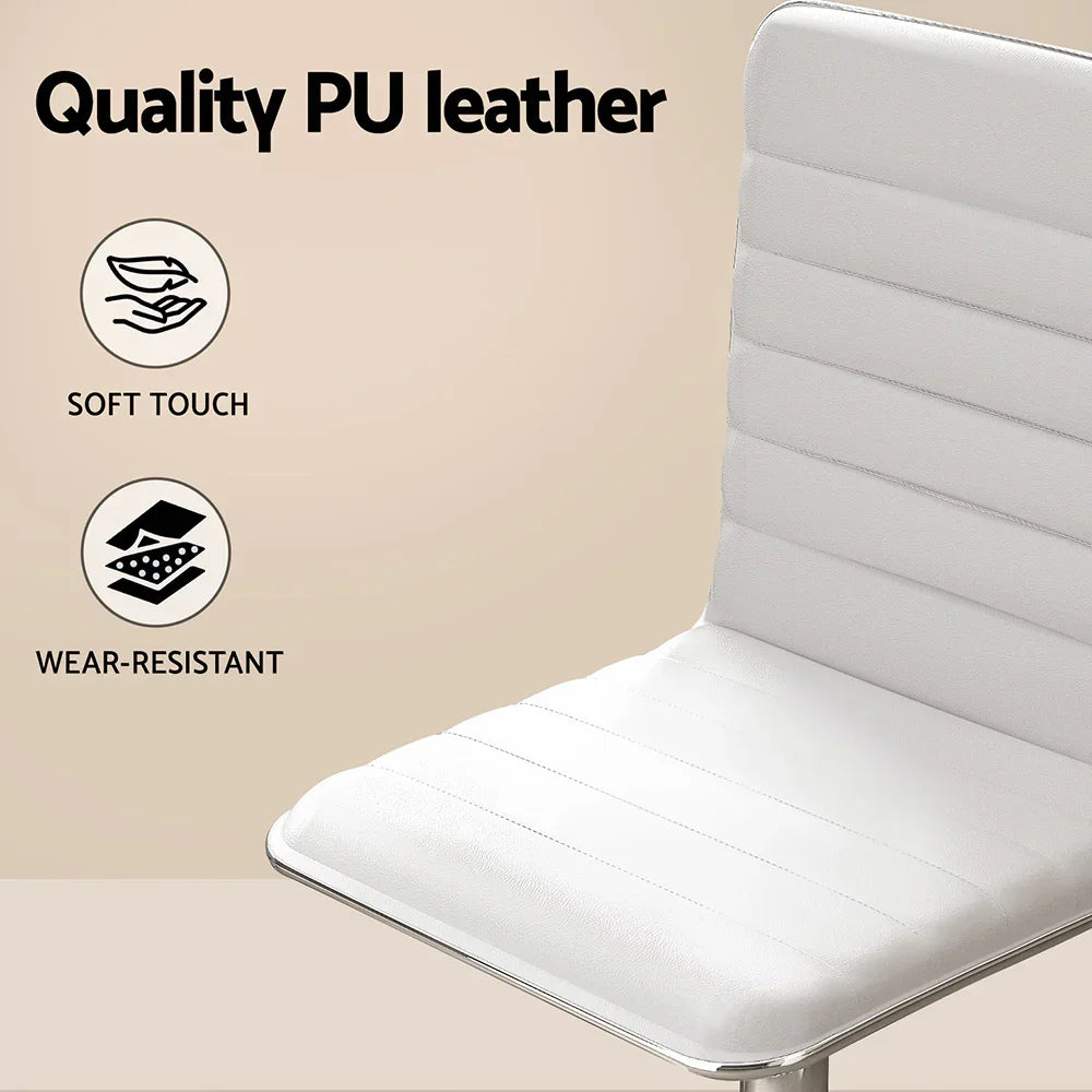 White PU leather chair with soft touch and wear-resistant seat and backrest, close-up view.