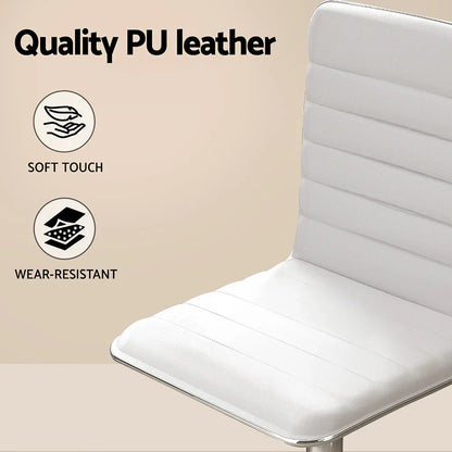 White PU leather chair with soft touch and wear-resistant seat and backrest, close-up view.