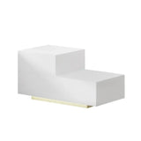 Modern white LED bedside table with geometric design and soft underlighting