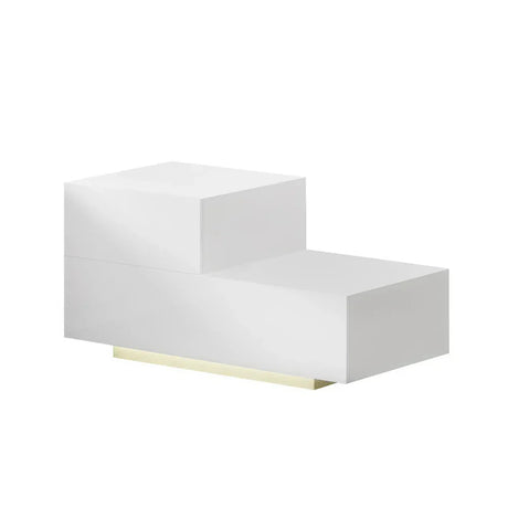 Modern white LED bedside table with geometric design and soft underlighting