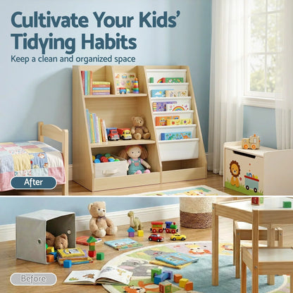 Keezi Kids Bookshelf Wood - Children's Bookcase Storage Rack with Display Shelves