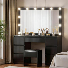 Dressing Table Black with 12 LED Bulbs & Stool - Artiss Vanity Desk