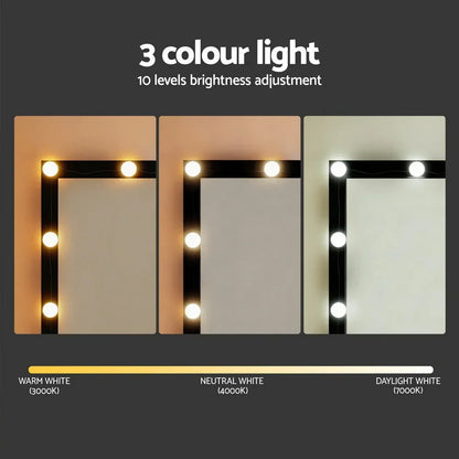 Dressing Table Black with 12 LED Bulbs & Stool - Artiss Vanity Desk
