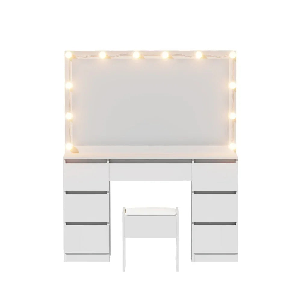 Dressing Table Vanity Desk White with Stool 12 LED Bulbs - Artiss Makeup Mirror