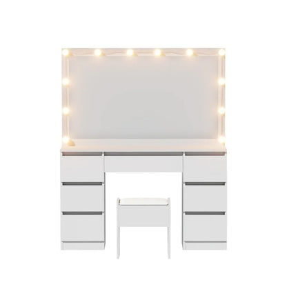 Dressing Table Vanity Desk White with Stool 12 LED Bulbs - Artiss Makeup Mirror