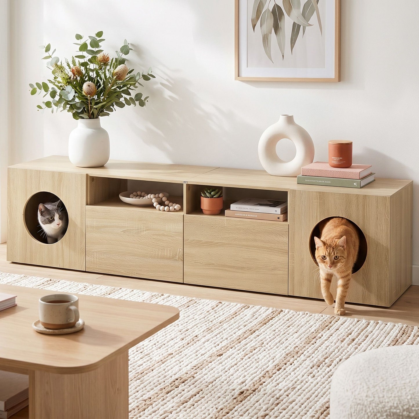 Artiss 185cm TV Unit With Cat House Storage Pine