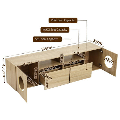 Artiss 185cm TV Unit With Cat House Storage Pine