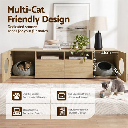 Artiss 185cm TV Unit With Cat House Storage Pine