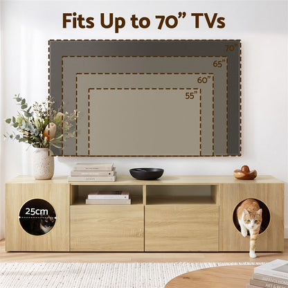 Artiss 185cm TV Unit With Cat House Storage Pine