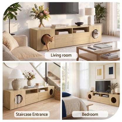 Artiss 185cm TV Unit With Cat House Storage Pine