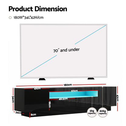 Artiss TV Unit 180cm | Black with RGB LED