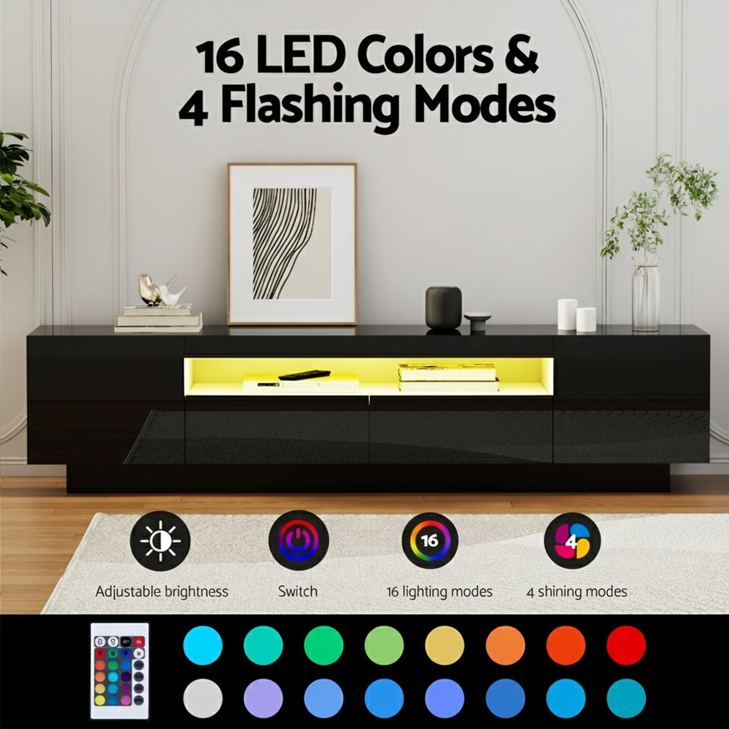 Artiss TV Unit 180cm | Black with RGB LED