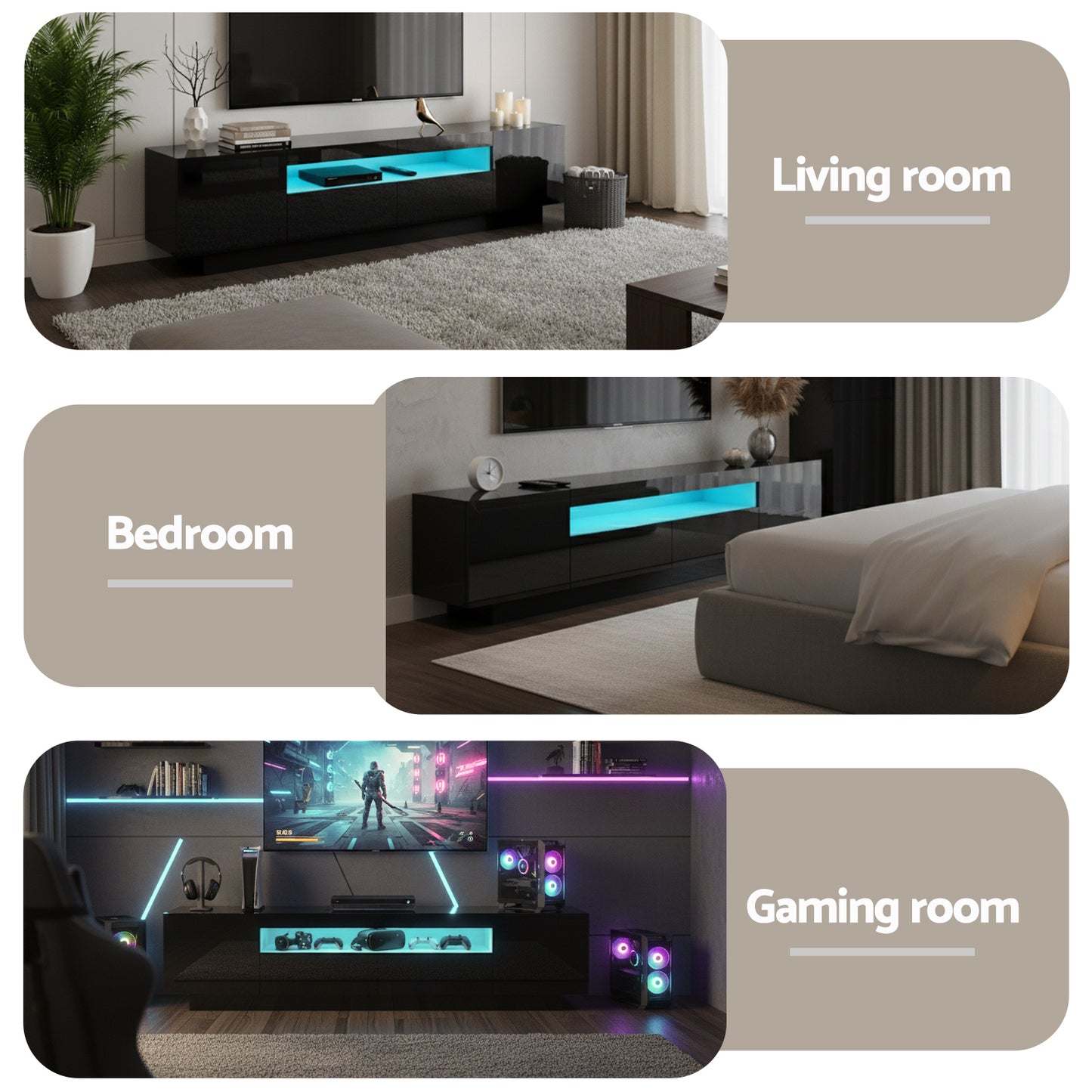 Artiss TV Unit 180cm | Black with RGB LED
