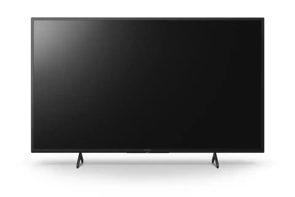 Flat screen TV with slim bezels on dual stand, on white background at Stacks Warehouse AU online store