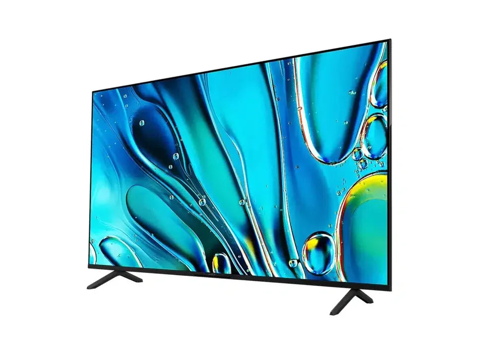Flat screen TV with modern blue abstract display, bargain electronics at Flea Market AU