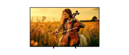 4K smart TV displaying woman playing cello in field, featured at Stacks Warehouse online bargain store