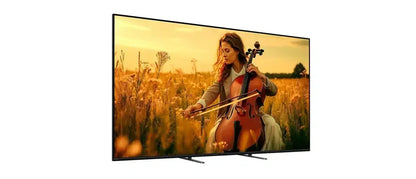 4K smart TV displaying vibrant image of woman playing cello in a field, Stacks Warehouse AU