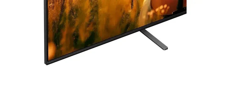 Close-up of flat-screen TV corner with slim bezel and stand, available at Stacks Warehouse AU.