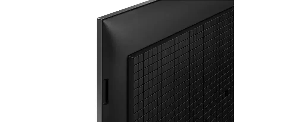 Close-up of black flat screen TV back panel with textured grid design, bargain electronics Stacks Warehouse AU.