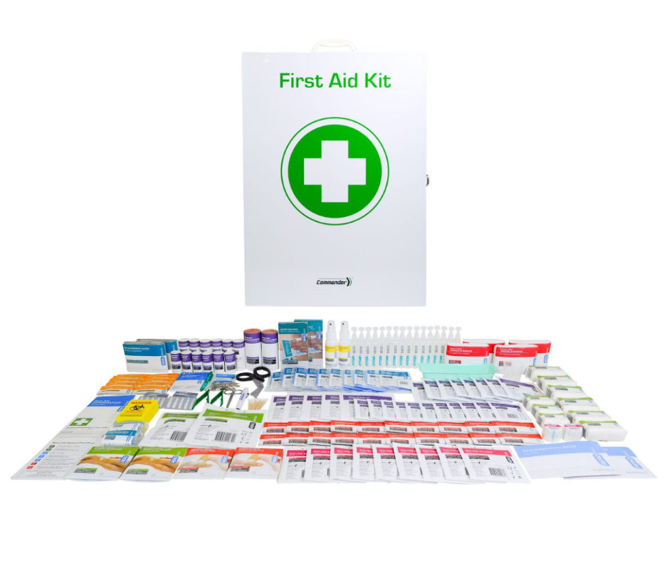 COMMANDER 6 Series Metal Tough First Aid Kit in a heavy duty wall mountable metal cabinet