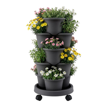 Vertical Garden Planter 5 Tier Stackable 35x35x75cm 4 Wheels Black