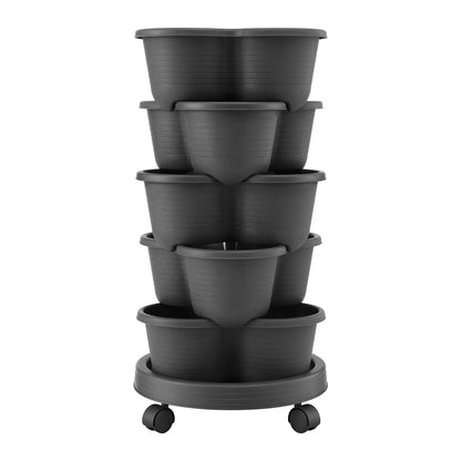 Vertical Garden Planter 5 Tier Stackable 35x35x75cm 4 Wheels Black