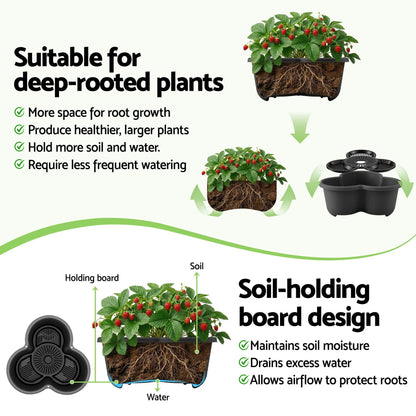 Vertical Garden Planter 5 Tier Stackable 35x35x75cm 4 Wheels Black